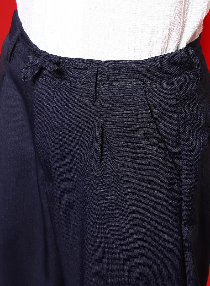 CAHOOT  Men's Prussian Blue Tailored Linen-Blend Trousers For Casual Wear | Mid-Rise | Regular Fit | Drawstring Closure | Trousers Crafted With Comfort Fit For Everyday Wear for Men | Best Price UAE